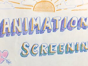 Animation screening poster handmade with heart and sun