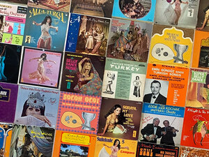 Detail of belly-dancing records collected by Brenda Corman Alpar, ’62, and her son, Joseph Alpar, Bennington music faculty