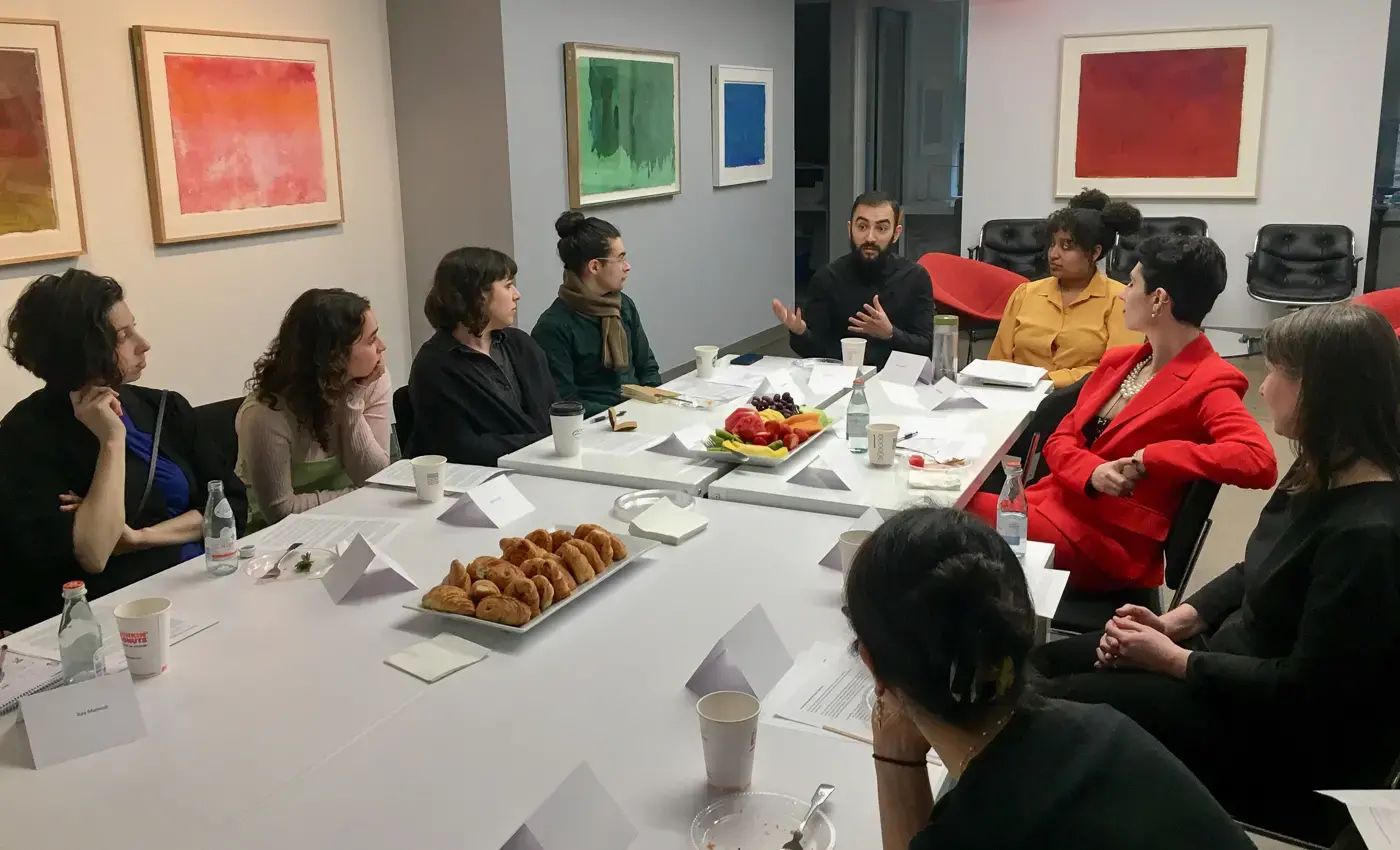 students in conversation with internship supervisors at the Helen Frankenthaler Foundation