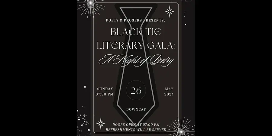 poster for black tie poetry event