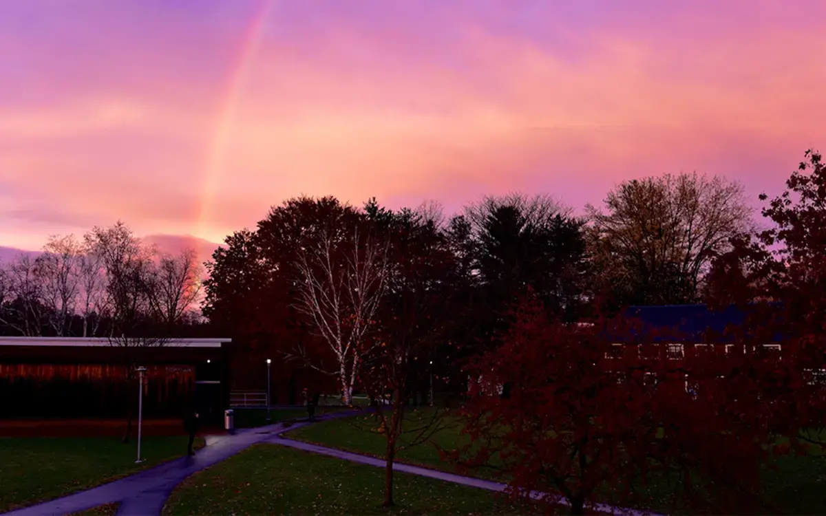 Photo of rainbow over Bennington College's campus