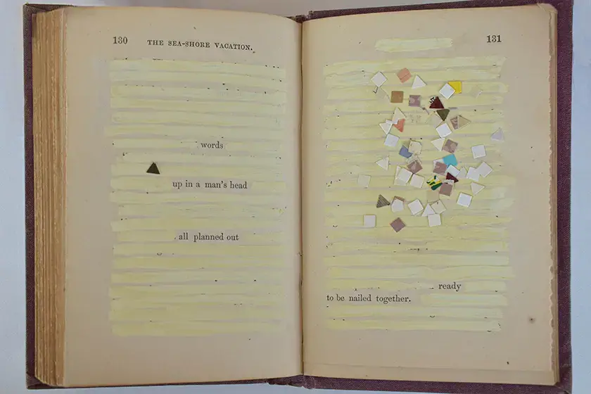 Image of book with erasure poetry